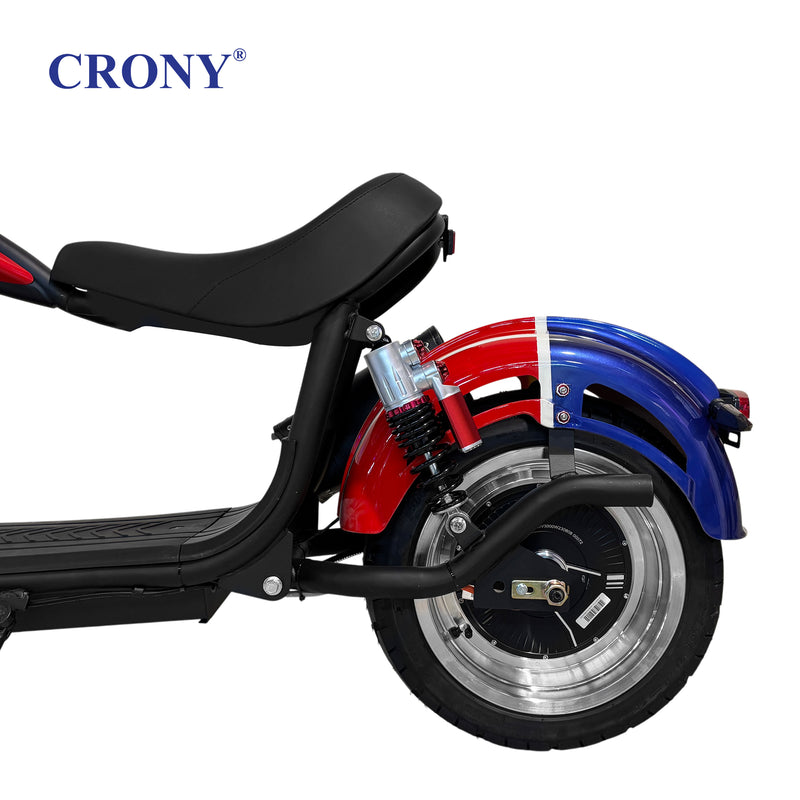 CRONY X1 Electric Motorcycle, 3000W Motor, 60V 12Ah Battery, 60-80KM/H Max Speed, 25-35KM Range, Front & Rear Disc Brakes, Front & Rear Suspension, LCD Display, LED Lights, Bluetooth Speaker, Mobile Phone Holder, Harley Bag, World