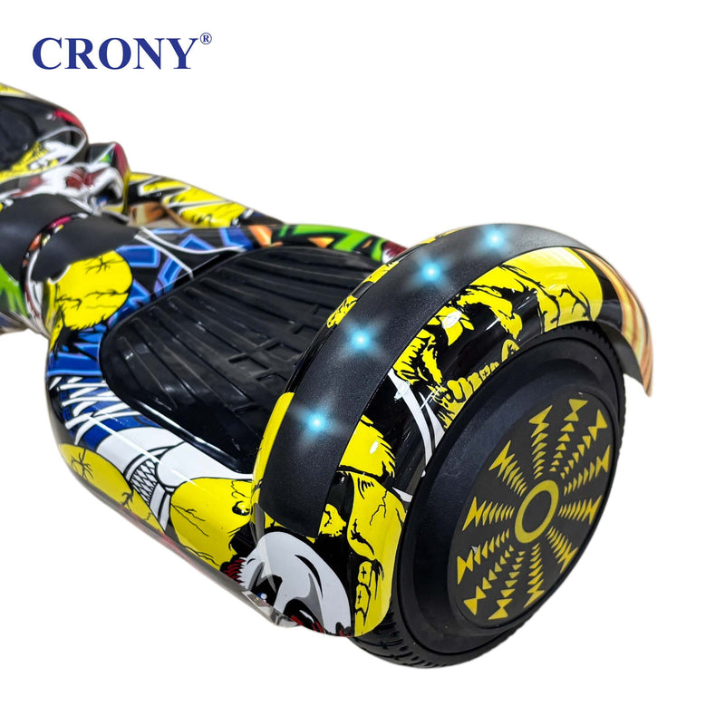 CRONY D1+ Yellow Smart Self-Balancing Hoverboard 250W Bluetooth Speaker, LED Lights, ABS Body, 12KM/H Speed, 15KM Range, Electric Hoverboard for Kids & Adults
