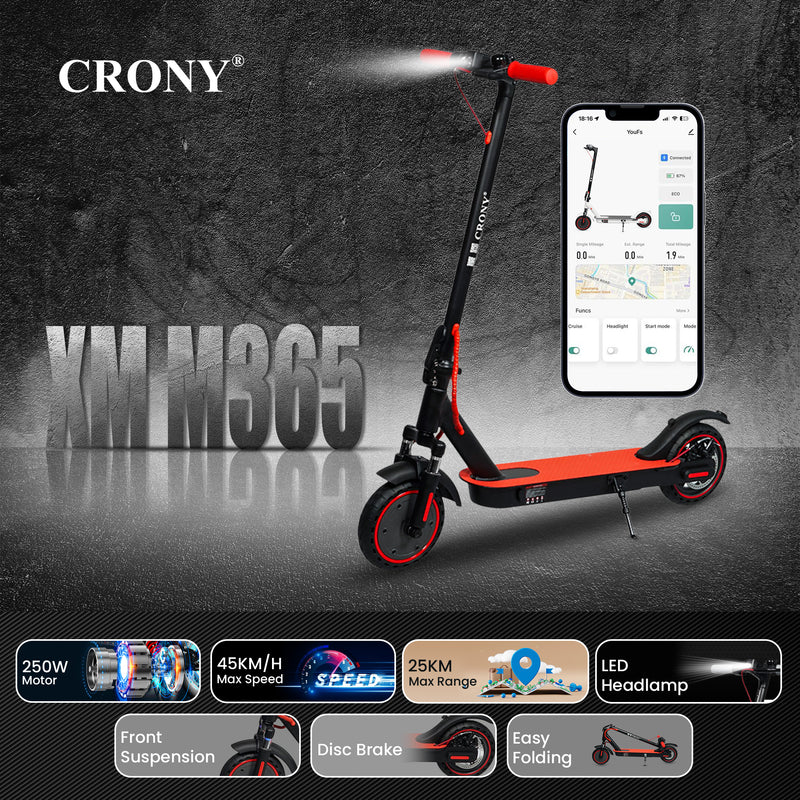 CRONY XM M365 red with Suspension and APP E-Scooter Max speed 45 KM/H Electric Scooter Aluminium Alloy Folded 8.5 Inch tires