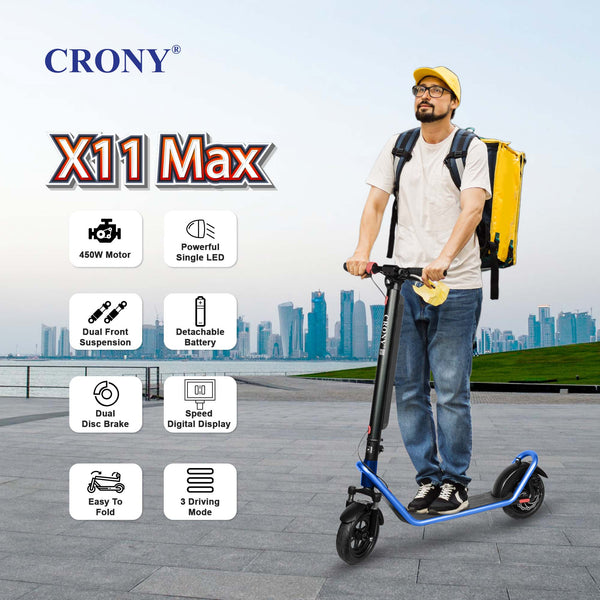 CRONY X11 Max Electric Scooter with 1-Year Scooter Warranty & 3-Month Battery, Controller & Accelerator Warranty, 450W Motor, 36V 13Ah Detachable Battery, 40–60KM/H Speed, Up to 60KM Range, APP Connectivity