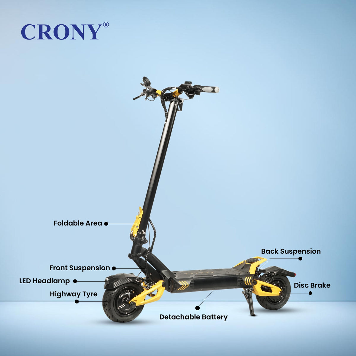 CRONY V8 Electric Scooter 1600W x2 Motors 60V/26AH Battery 40-80KM Range Disc Brakes Front/Rear Suspension Detachable Battery
