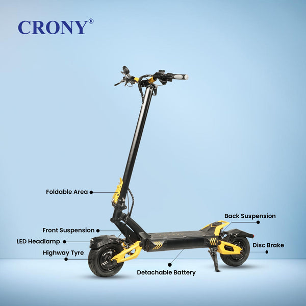 CRONY V8 Electric Scooter 1600W x2 Motors 60V/26AH Battery 40-80KM Range Disc Brakes Front/Rear Suspension Detachable Battery