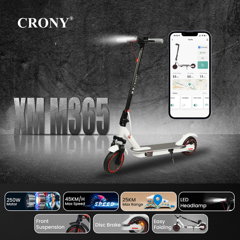 CRONY XM M365 white with Suspension and APP E-Scooter Max speed 45 KM/H Electric Scooter Aluminium Alloy Folded 8.5 Inch tires