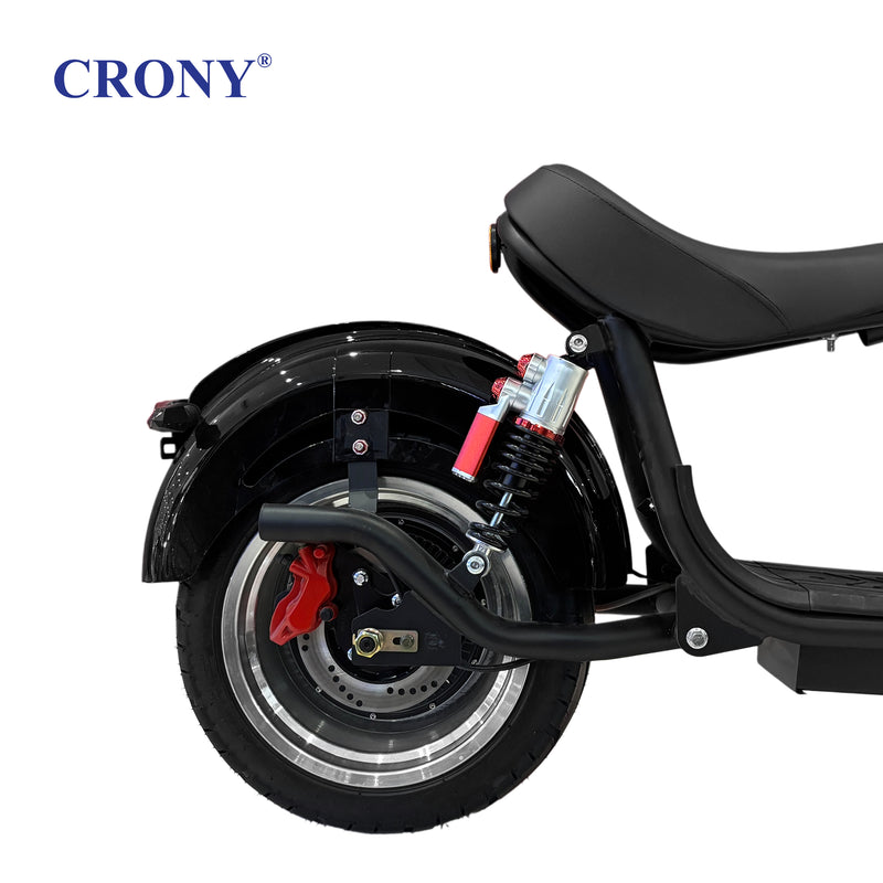 CRONY X1 Electric Motorcycle, 3000W Motor, 60V 12Ah Battery, 60-80KM/H Max Speed, 25-35KM Range, Front & Rear Disc Brakes, Front & Rear Suspension, LCD Display, LED Lights, Bluetooth Speaker, Mobile Phone Holder, Harley Bag, Black