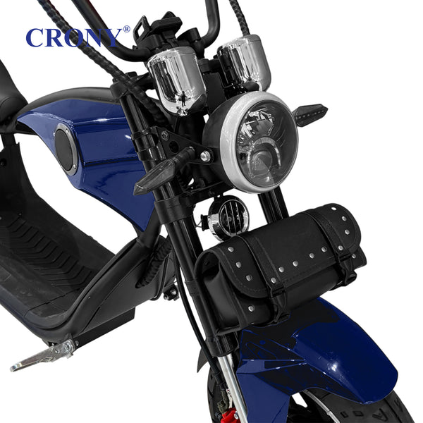 CRONY X1 Electric Motorcycle, 3000W Motor, 60V 12Ah Battery, 60-80KM/H Max Speed, 25-35KM Range, Front & Rear Disc Brakes, Front & Rear Suspension, LCD Display, LED Lights, Bluetooth Speaker, Mobile Phone Holder, Harley Bag, Blue