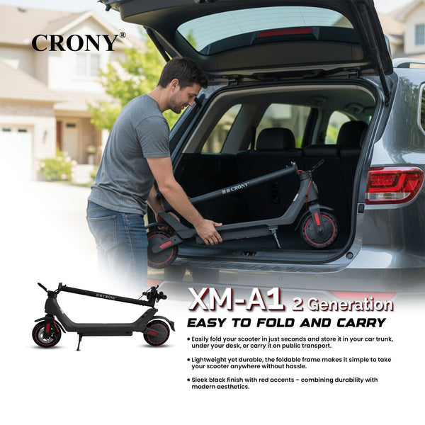 CRONY Generation Electric Scooter 350W Motor, 36V 7.8Ah Battery, 15-20KM Range, 25-45KM/H Speed, Front Disc Brake, LCD Display, APP Connectivity, LED Headlamp, 3 Speed Modes, Easy Folding Design, Aluminum Alloy Frame, 1 Year Motor Warranty