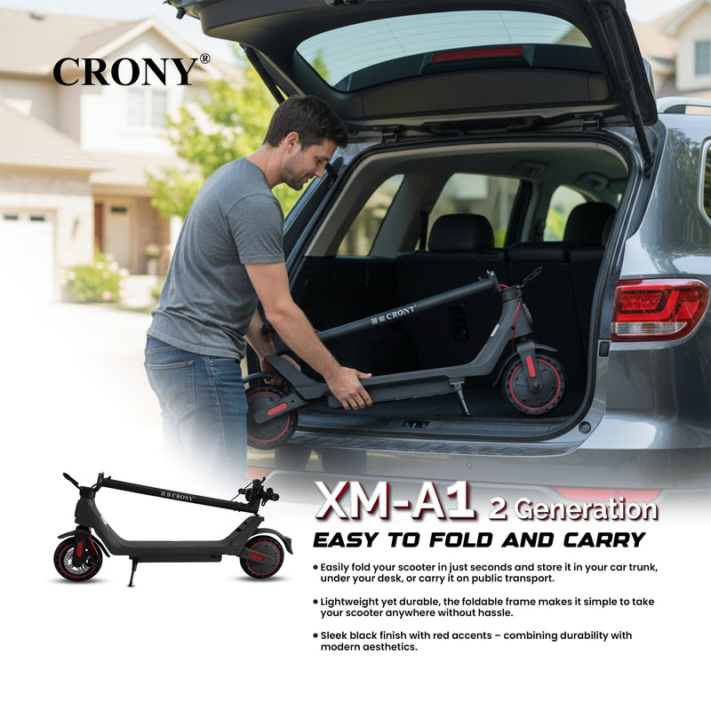 CRONY Generation Electric Scooter 350W Motor, 36V 7.8Ah Battery, 15-20KM Range, 25-45KM/H Speed, Front Disc Brake, LCD Display, APP Connectivity, LED Headlamp, 3 Speed Modes, Easy Folding Design, Aluminum Alloy Frame, 1 Year Motor Warranty