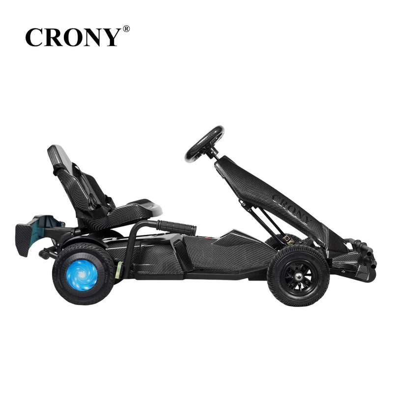 CRONY K9 Carbon Fiber Go-Kart – 250W Motor, 36V Battery, 20 KM/H Top Speed, 20 KM Range, Lightweight Carbon Fiber Frame, Front & Rear Hand Brakes, Seat Belt, LED Light Wheels, Forward & Reverse Switch | Safe & Fun Electric Go-Kart for Kids