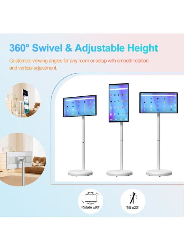 CRONY VLH D01 21.5 Inch Smart Portable TV, 1080P Touch Screen Monitor on Rolling Wheels, 8MP Camera, EDLA-Certified, 6GB RAM 128GB Storage, 4-6H Battery, Rotatable Screen with Stand, Wireless Casting