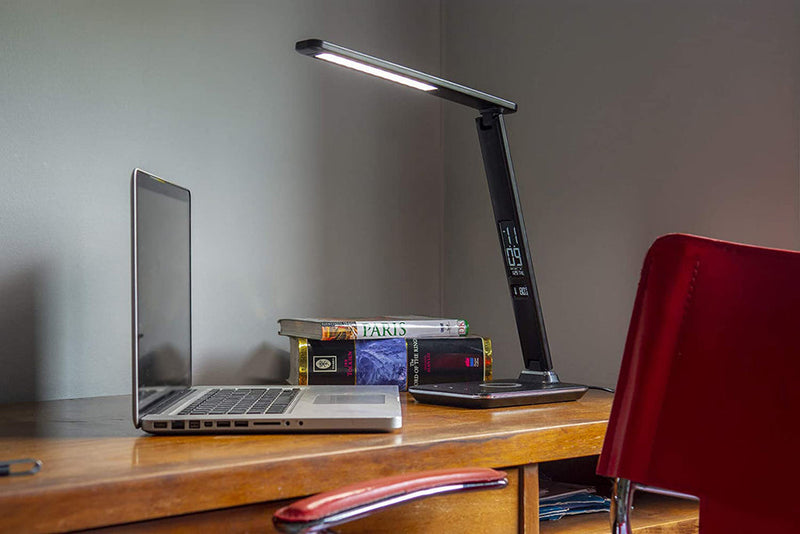 CRONY U13Q Table Lamp with wirelese charge-night light Clock LED Desk Lamp with Built-in Wireless Charger & Alarm Clock