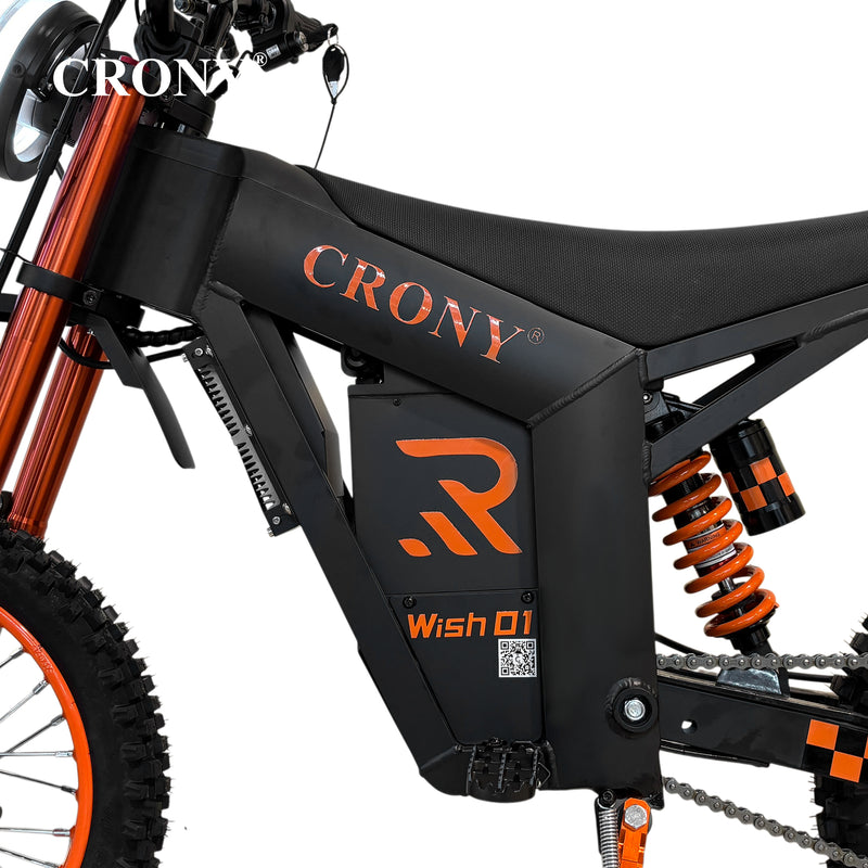 CRONY Wish-01 Electric Dirt Bike, 1500W Motor, 48V 25Ah Battery, 50-70 KM/H Max Speed, 45-60 KM Range, Dual Suspension, Front & Rear Disc Brakes, Off-Road Tires, LED Headlight, Mobile Holder