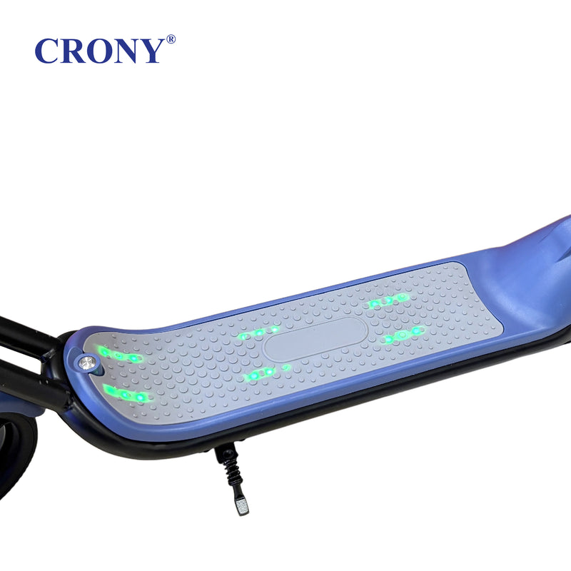 CRONY E68 Electric Scooter for Kids, 110W Motor, 10–16 KM/H Top Speed, 24V 2.5Ah Battery, 5–8 KM Range, 6.5-Inch Tires, Easy Folding, Adjustable Handlebar, LED Headlight & Rear Wheel Light, Bluetooth Speaker, Blue