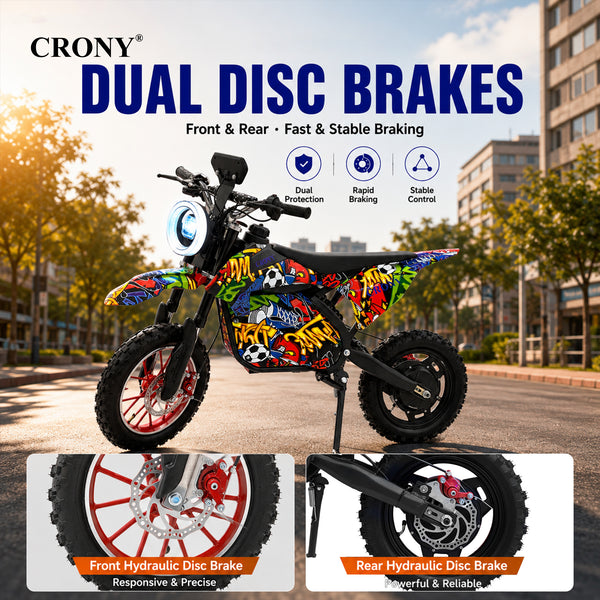 CRONY-09 Street Dance Electric Dirt Bike 350W Motor, 36V 12Ah Battery, 14 Inch Off-Road Tires, Up to 36KM/H Speed, LCD Display, LED Headlight, Bluetooth Speaker, Electric Motorcycle for Outdoor Riding, Durable Design, 1 Year Motor Warranty