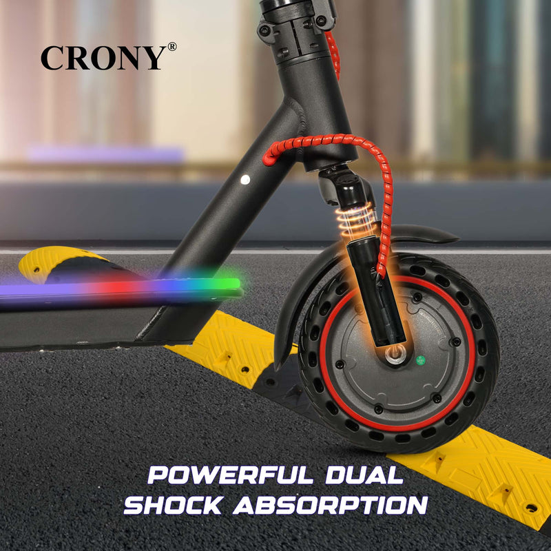 CRONY M365 Foldable Electric Scooter with Front Suspension & Durable Honeycomb Tires, 7-Colors LED Deck Lights, Lightweight Commuter Scooter with for Adults & Kids, Smart App Control