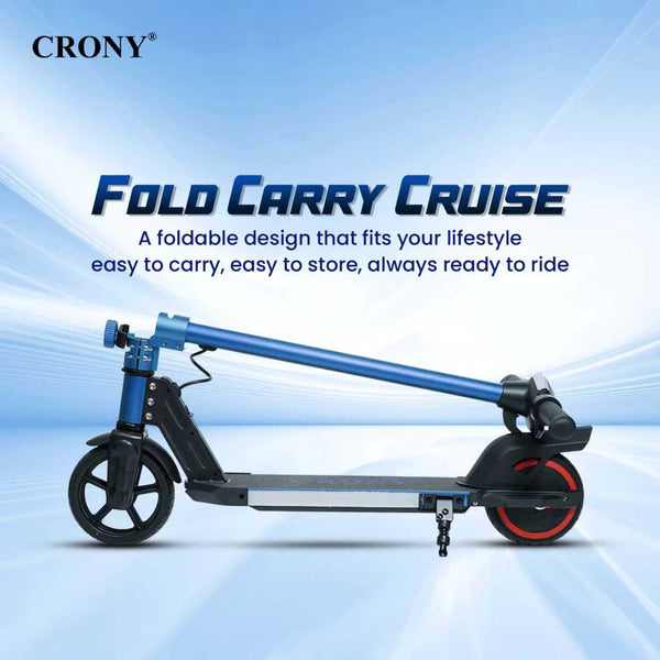 The CRONY S32 is a foldable electric scooter available in multiple colors, featuring an aluminum alloy body, a 130W motor, an LED display, and seven-color footboard lights.