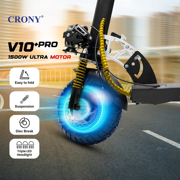 CRONY V10+ PRO 1500W 10 inch Wide tire High configuration E-Scooter Electric Scooter 10" Off-Road Tires Bluetooth Speaker Phone Holder