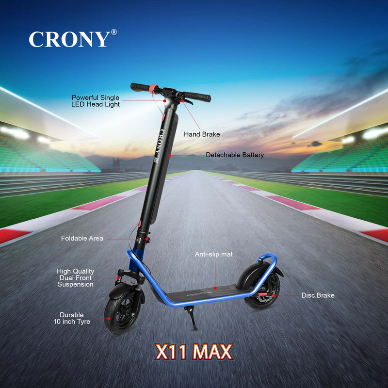 CRONY X11 Max Electric Scooter with 1-Year Scooter Warranty & 3-Month Battery, Controller & Accelerator Warranty, 450W Motor, 36V 13Ah Detachable Battery, 40–60KM/H Speed, Up to 60KM Range, APP Connectivity