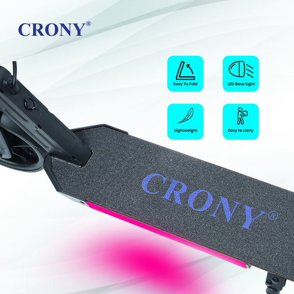 CRONY S32 Kids Foldable E-Scooter with LED Light Bar RGB Deck Lights & LED Display & E-Brake and E-Accelerator & Extended Footrest Supports Up to 100KG