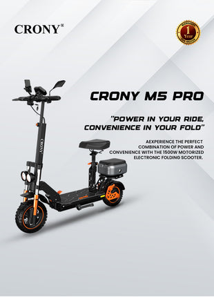 CRONY M5 Pro High-Speed Electric Scooter Up to 80 km/h, 10-Inch Wide Tires, Mobile Phone Holder, Bluetooth Speaker, Rear Luggage Box, Rearview Mirrors, Dual LED Headlamps, IPX4 Waterproof, App Connectivity