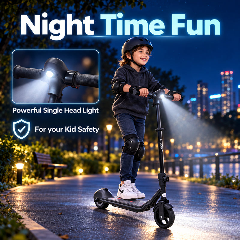 CRONY E68 Electric Scooter for Kids, 110W Motor, 10–16 KM/H Top Speed, 24V 2.5Ah Battery, 5–8 KM Range, 6.5-Inch Tires, Easy Folding, Adjustable Handlebar, LED Headlight & Rear Wheel Light, Bluetooth Speaker, Black**