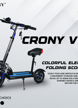 CRONY V10 Blue Fast Speed Electric Scooter 1200W Motor, 48V Battery, Top Speed 68Km/h, Range 20-40Km, Triple LED Headlamps, Base LED Lights, 10 Inch Tyres