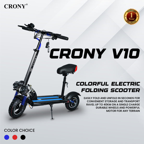 CRONY V10 Blue Fast Speed Electric Scooter 1200W Motor, 48V Battery, Top Speed 68Km/h, Range 20-40Km, Triple LED Headlamps, Base LED Lights, 10 Inch Tyres