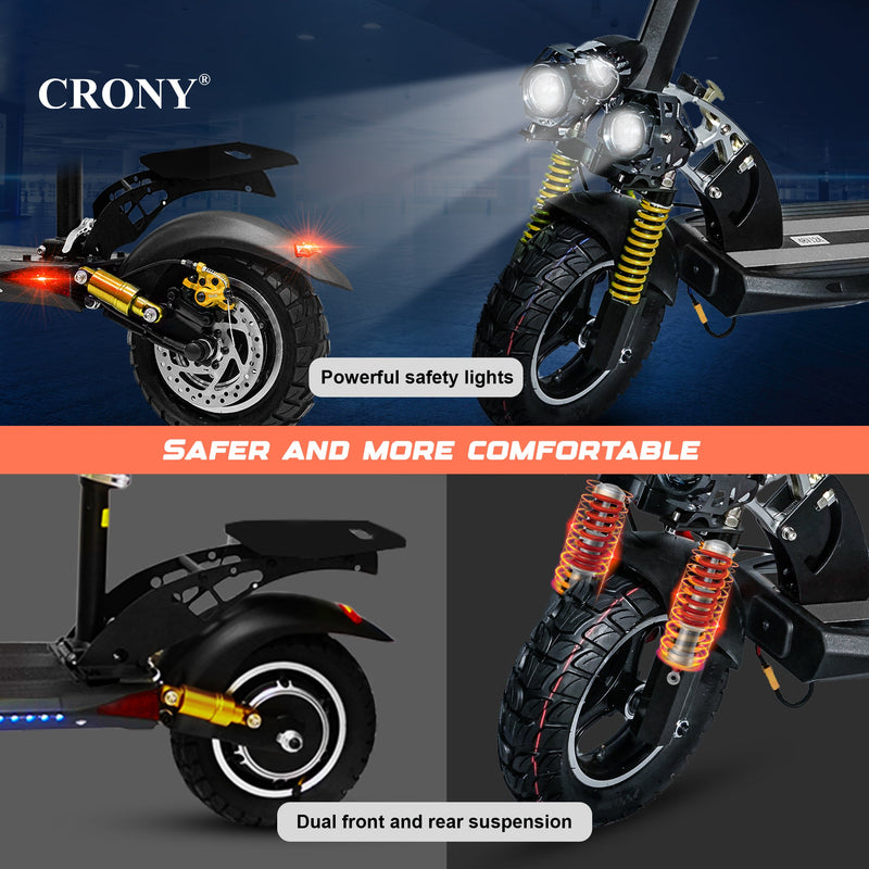 CRONY V10+ PRO 1500W 10 inch Wide tire High configuration E-Scooter Electric Scooter 10" Off-Road Tires Bluetooth Speaker Phone Holder