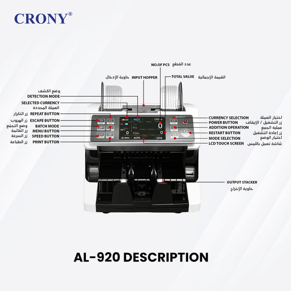 CRONY Banknote Verifiers AL-920 high quality Dual Multi-Currency Value Counter machine Money Counter