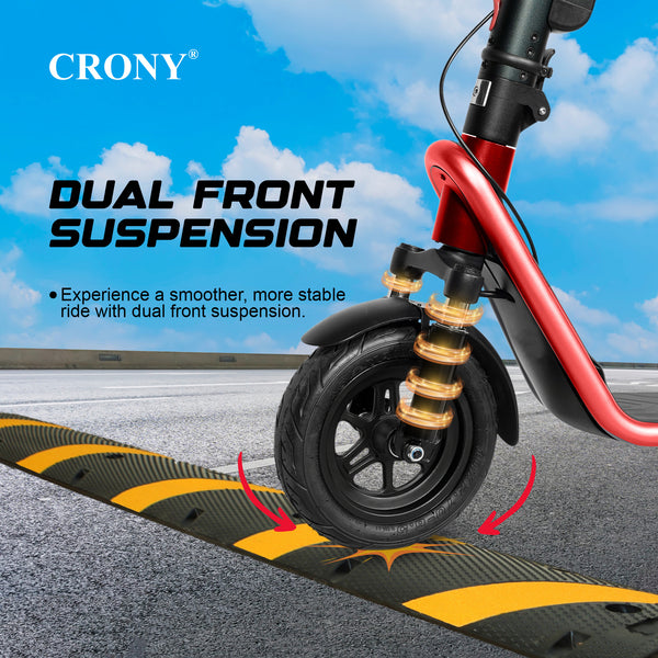 CRONY X11 Max Electric Scooter Red Color, 450W Powerful Motor, 36V 13Ah Detachable Battery, 40-60KM Range, 40-80KM/H Speed, Front Suspension, LED Display, APP Connectivity, Foldable Design, 1 Year Motor Warranty