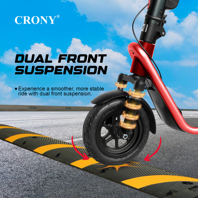 CRONY X11 Max Electric Scooter Red Color, 450W Powerful Motor, 36V 13Ah Detachable Battery, 40-60KM Range, 40-80KM/H Speed, Front Suspension, LED Display, APP Connectivity, Foldable Design, 1 Year Motor Warranty
