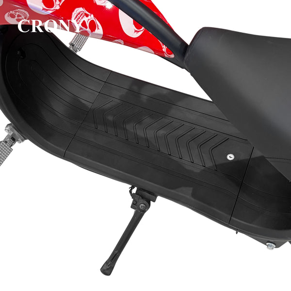 CRONY X1 Electric Motorcycle, 3000W Motor, 60V 12Ah Battery, 60-80KM/H Max Speed, 25-35KM Range, Front & Rear Disc Brakes, Front & Rear Suspension, LCD Display, LED Lights, Bluetooth Speaker, Mobile Phone Holder, Harley Bag, Red Skull