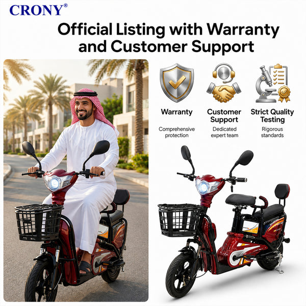 CRONY W6 Electric Bike 500W red  48V Rear Hub Motor 3-Speed 14 Inch Wheels 31-70KM Range Electric City Bike Scooter Motorcycle