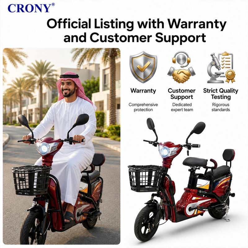 CRONY W6 Electric Bike 500W red  48V Rear Hub Motor 3-Speed 14 Inch Wheels 31-70KM Range Electric City Bike Scooter Motorcycle