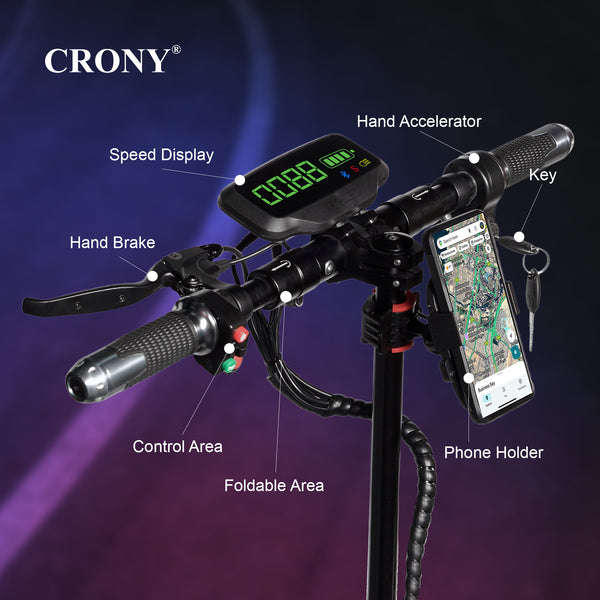 The CRONY V18 is a high-performance electric scooter powered by dual 1500W motors, delivering strong acceleration and smooth riding with speeds up to 40 KM/H. Equipped with a 48V 18AH battery, it offers a travel range of 30–60 KM on a single charge.