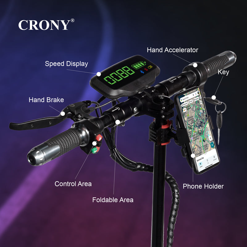 The CRONY V18 is a high-performance electric scooter powered by dual 1500W motors, delivering strong acceleration and smooth riding with speeds up to 40 KM/H. Equipped with a 48V 18AH battery, it offers a travel range of 30–60 KM on a single charge.