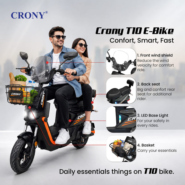 CRONY T10 Tank Electric Scooter, 800W Motor, 48V 20Ah Detachable Battery, 40–60 km/h Top Speed, 40–50 km Range, Dual Seat, Front & Rear Suspension, LCD Display, Front Basket & Bluetooth Speaker