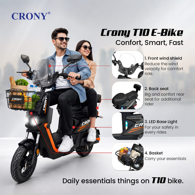 CRONY T10 Tank Electric Scooter, 800W Motor, 48V 20Ah Detachable Battery, 40–60 km/h Top Speed, 40–50 km Range, Dual Seat, Front & Rear Suspension, LCD Display, Front Basket & Bluetooth Speaker