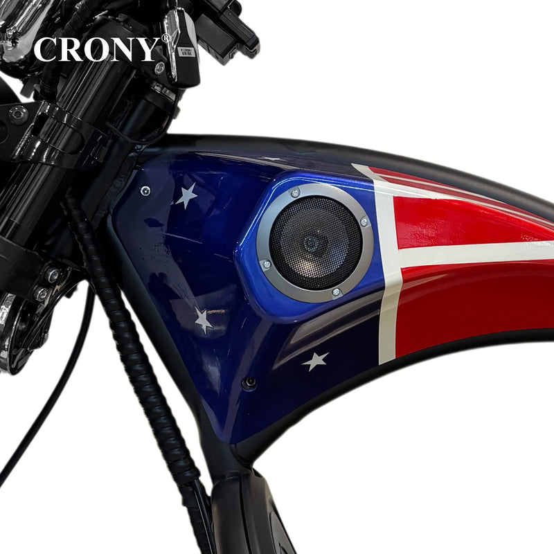 CRONY X1 Electric Motorcycle, 3000W Motor, 60V 12Ah Battery, 60-80KM/H Max Speed, 25-35KM Range, Front & Rear Disc Brakes, Front & Rear Suspension, LCD Display, LED Lights, Bluetooth Speaker, Mobile Phone Holder, Harley Bag, World