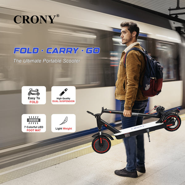 CRONY M365 Foldable Electric Scooter with Front Suspension & Durable Honeycomb Tires, 7-Colors LED Deck Lights, Lightweight Commuter Scooter with for Adults & Kids, Smart App Control