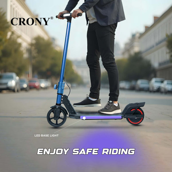 CRONY S32 Kids Foldable E-Scooter with LED Light Bar RGB Deck Lights & LED Display & E-Brake and E-Accelerator & Extended Footrest Supports Up to 100KG