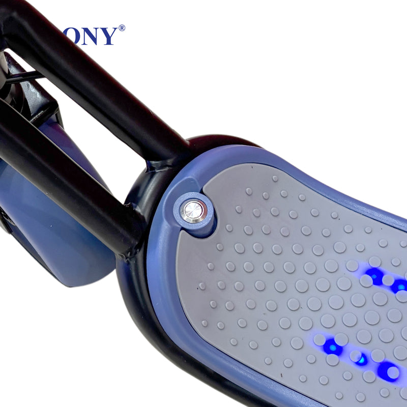 CRONY E68 Electric Scooter for Kids, 110W Motor, 10–16 KM/H Top Speed, 24V 2.5Ah Battery, 5–8 KM Range, 6.5-Inch Tires, Easy Folding, Adjustable Handlebar, LED Headlight & Rear Wheel Light, Bluetooth Speaker, Blue