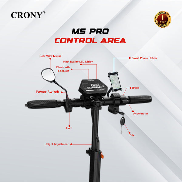 CRONY M5 Pro Electric Scooter for Adults Kids 1500W High-Speed E-Scooter with Bluetooth Speaker App Connectivity IPX4 Waterproof 120KG Max Load