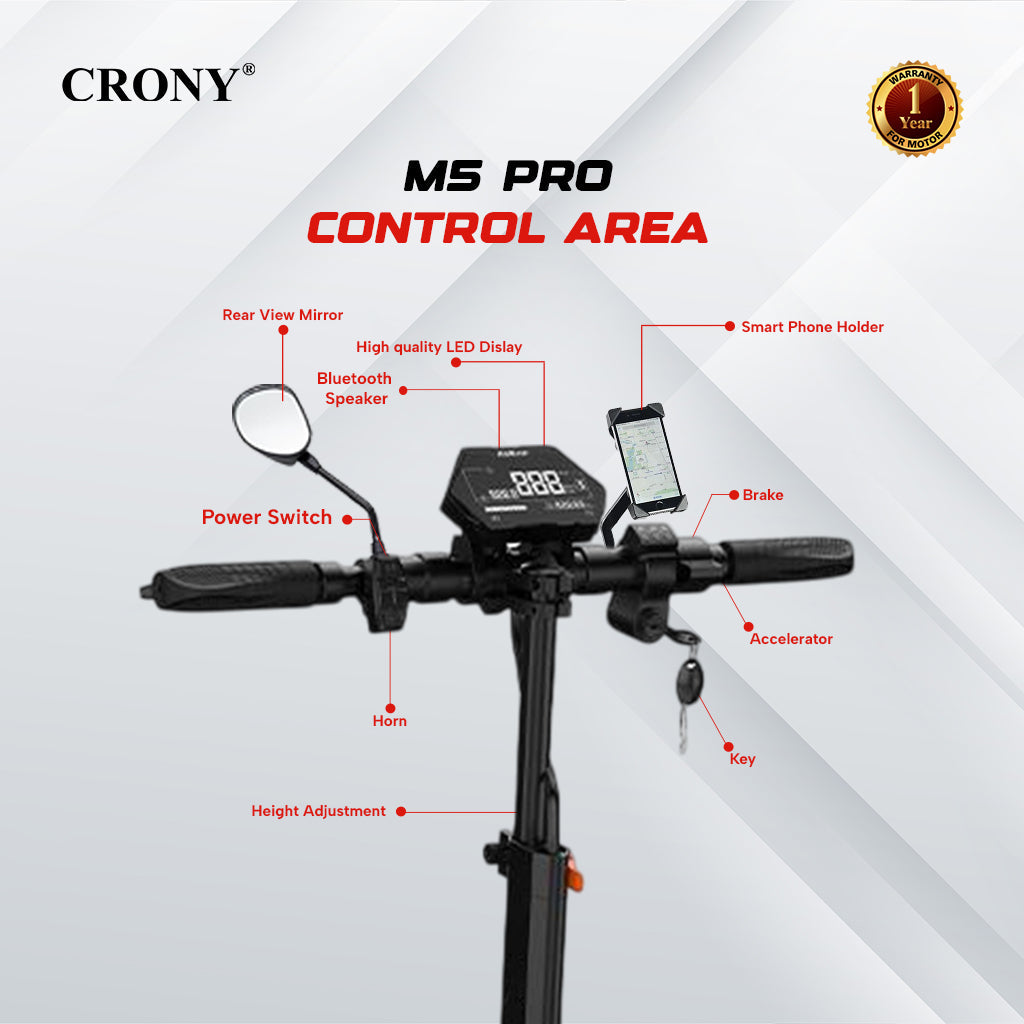 CRONY M5 Pro Electric Scooter for Adults Kids 1500W High-Speed E-Scooter with Bluetooth Speaker App Connectivity IPX4 Waterproof 120KG Max Load