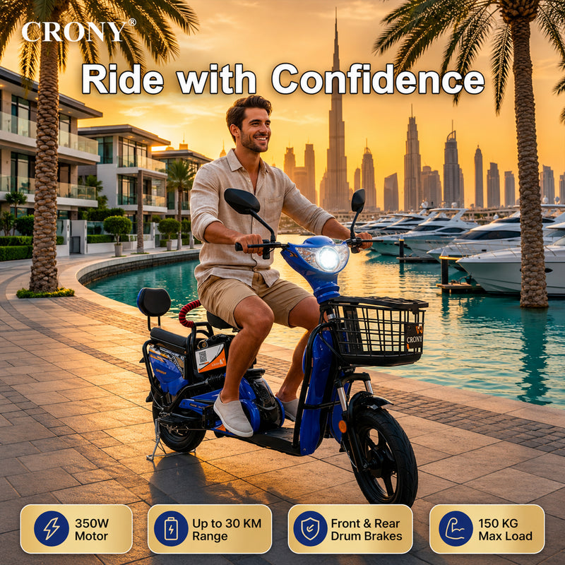 CRONY W6 Electric Bike, Blue, 500W Rear Hub Motor, 48V Battery, 14-Inch Wheels, 3-Speed Electric City Bike, 31–70 km Range, Electric Scooter Motorcycle