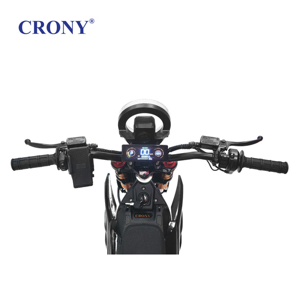 CRONY CRONY-01 High Configuration Electric Dirt Bike 2500W Motor, 48V 24Ah Battery, 45-55KM Range, 50-68KM/H Speed, Dual Suspension, Off-Road Tires, Bluetooth Speaker, LED Headlamp, Phone Holder, Digital Display, Free Helmet, 1 Year Motor Warranty