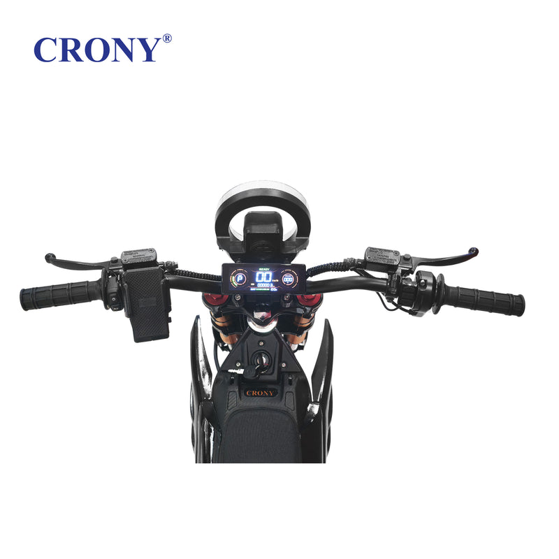 CRONY CRONY-01 High Configuration Electric Dirt Bike 2500W Motor, 48V 24Ah Battery, 45-55KM Range, 50-68KM/H Speed, Dual Suspension, Off-Road Tires, Bluetooth Speaker, LED Headlamp, Phone Holder, Digital Display, Free Helmet, 1 Year Motor Warranty