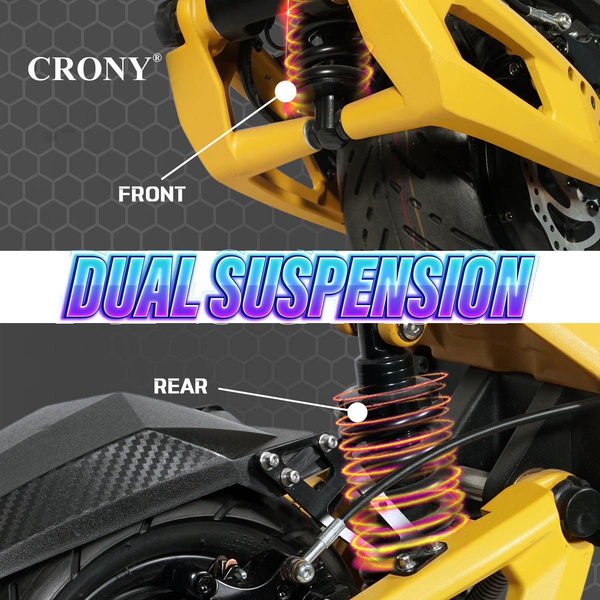 CRONY V8 Electric Scooter 1600W x2 Motors 60V/26AH Battery 40-80KM Range Disc Brakes Front/Rear Suspension Detachable Battery
