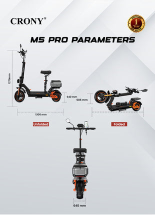 CRONY M5 Pro High-Speed Electric Scooter Up to 80 km/h, 10-Inch Wide Tires, Mobile Phone Holder, Bluetooth Speaker, Rear Luggage Box, Rearview Mirrors, Dual LED Headlamps, IPX4 Waterproof, App Connectivity