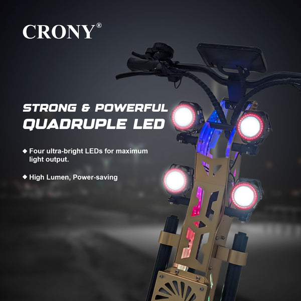 CRONY GT-13 Electric Scooter – Dual Motor, 13-Inch Fat Tires, Aluminum Alloy Frame, Front & Rear Suspension, Oil Disc Brakes, LED Lights, LCD Display, Bluetooth Speaker, Phone Holder & Foldable Design | High-Performance Off-Road Scooter