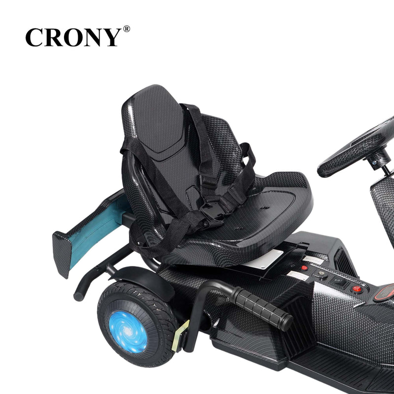 CRONY K9 Carbon Fiber Go-Kart – 250W Motor, 36V Battery, 20 KM/H Top Speed, 20 KM Range, Lightweight Carbon Fiber Frame, Front & Rear Hand Brakes, Seat Belt, LED Light Wheels, Forward & Reverse Switch | Safe & Fun Electric Go-Kart for Kids